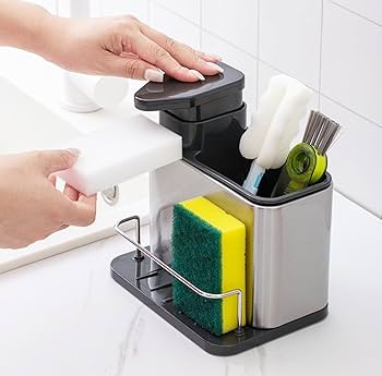 حامل اسفنجة المطبخ 3 في 1 مع مضخة توزيع الصابون