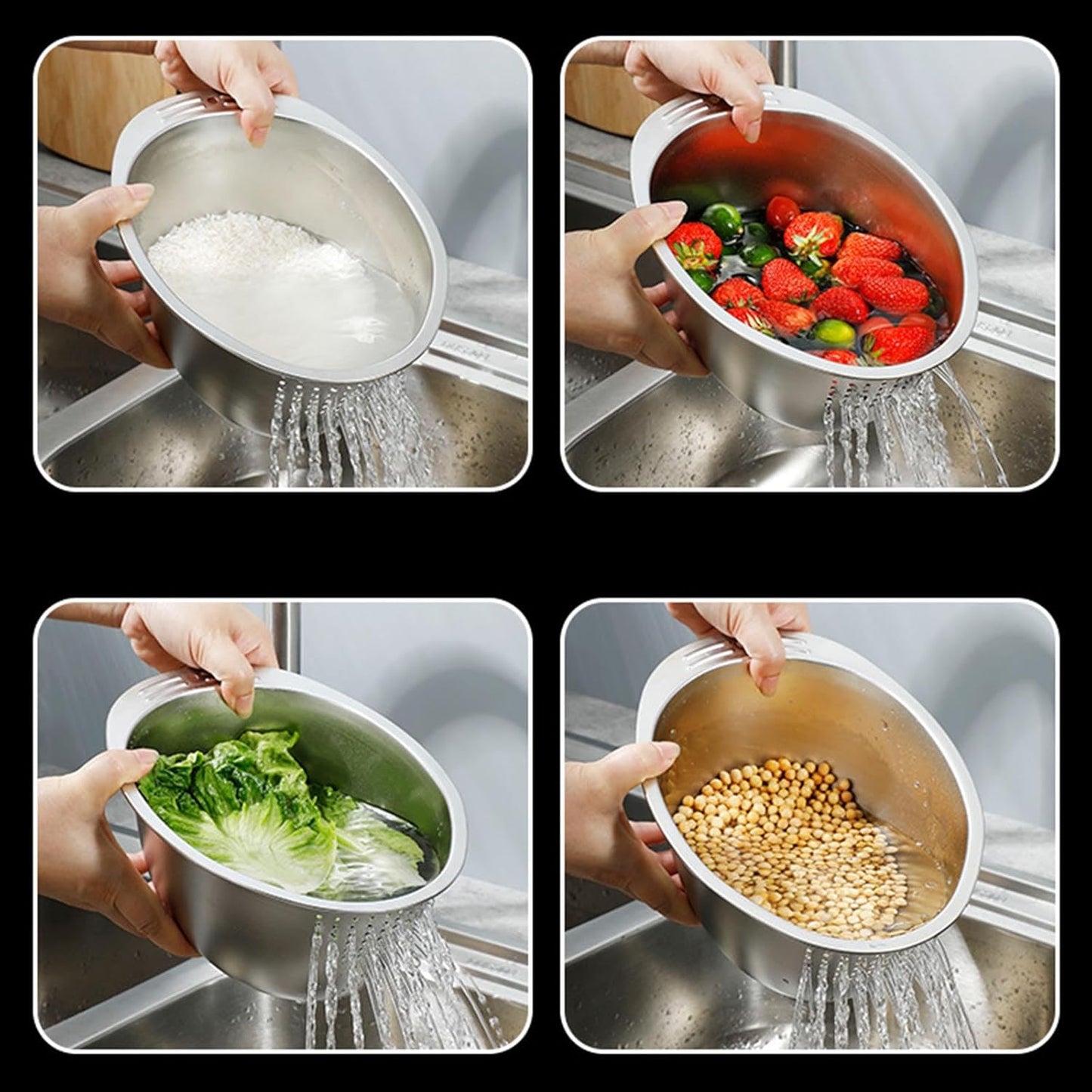 وعاء مع مصفاة طعام من الستانلس ستيل