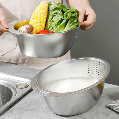 وعاء مع مصفاة طعام من الستانلس ستيل