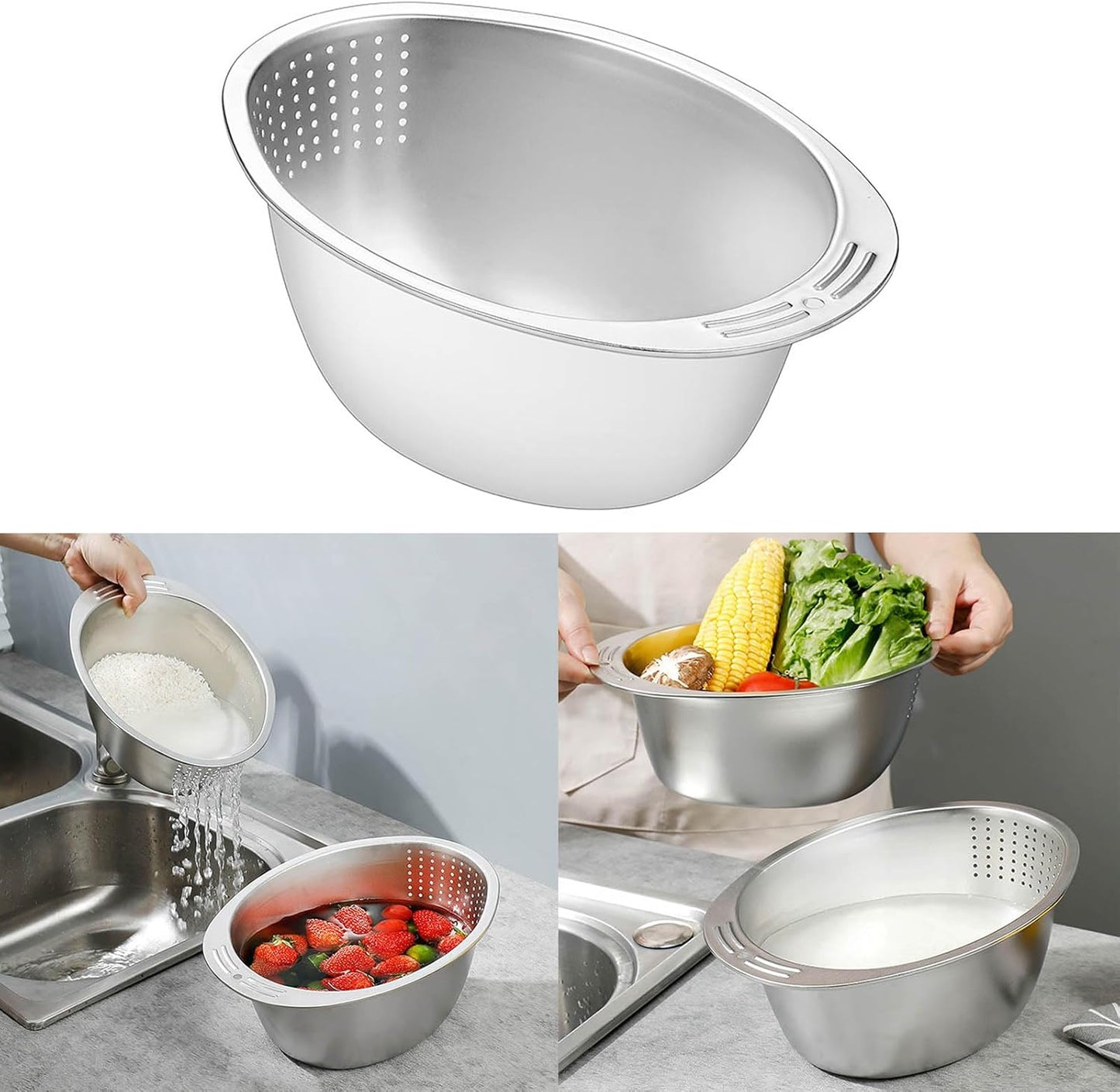 وعاء مع مصفاة طعام من الستانلس ستيل