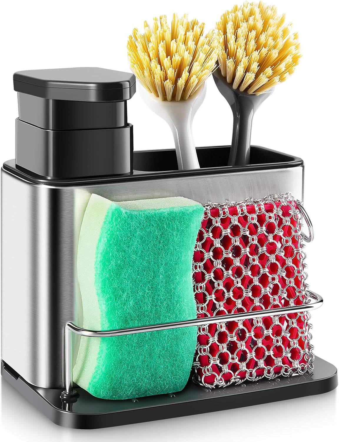 حامل اسفنجة المطبخ 3 في 1 مع مضخة توزيع الصابون