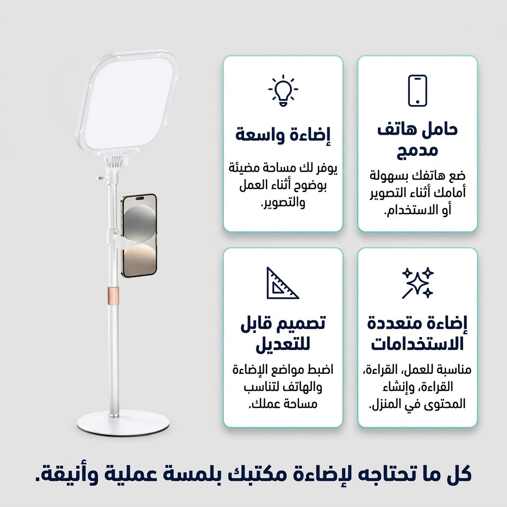 ضوء و حامل هاتف لصناعة المحتوى