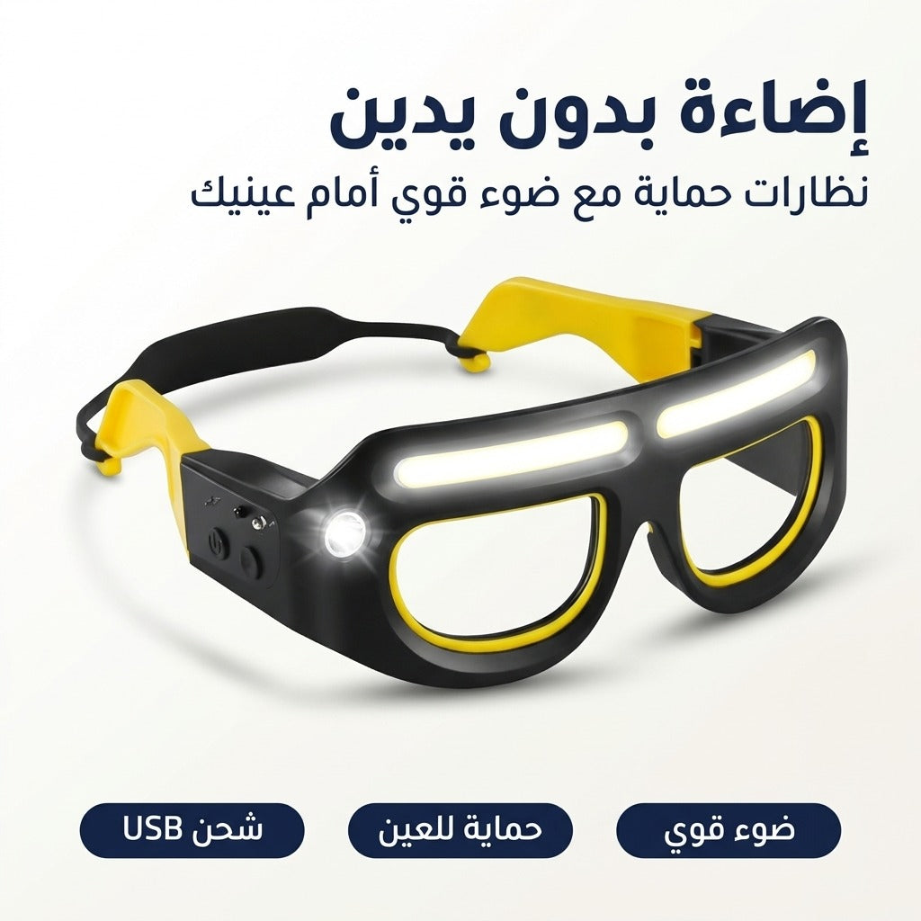 نظارات حماية بالضو LED – تخدم في الظلام و يديك حرين
