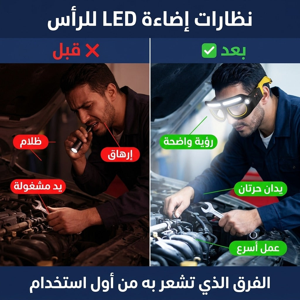 نظارات حماية بالضو LED – تخدم في الظلام و يديك حرين