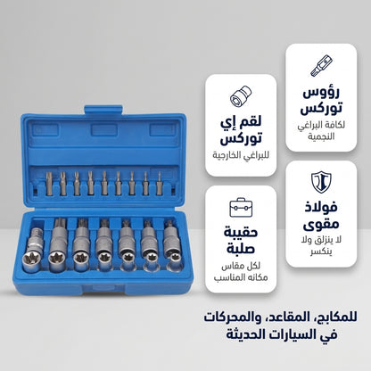 طقم مفاتيح توركس و E-Torx مع علبة