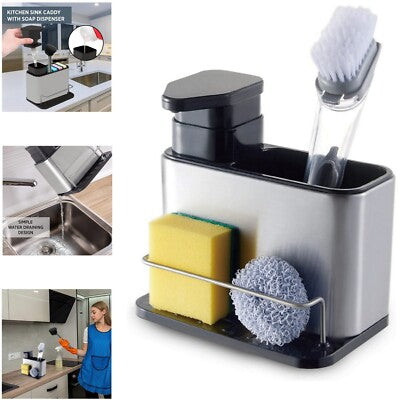 حامل اسفنجة المطبخ 3 في 1 مع مضخة توزيع الصابون